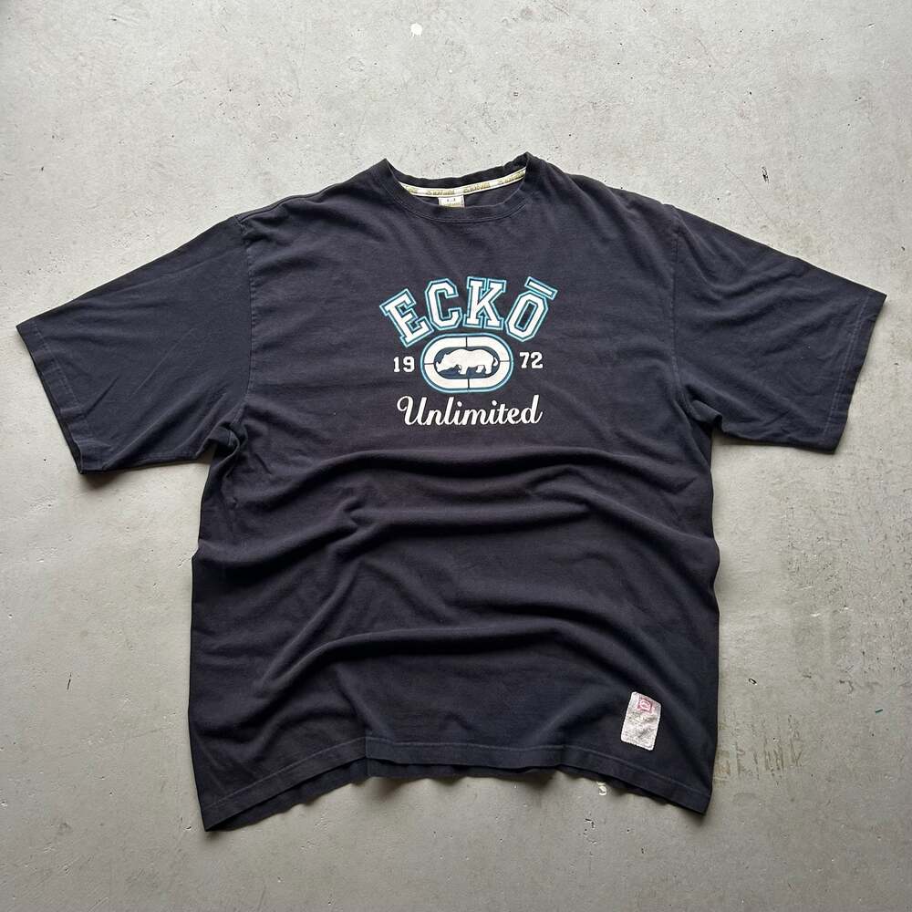 Vintage Y2K Ecko Unltd The Classic T-Shirt Graphic Tee Rhino Logo Black XXL